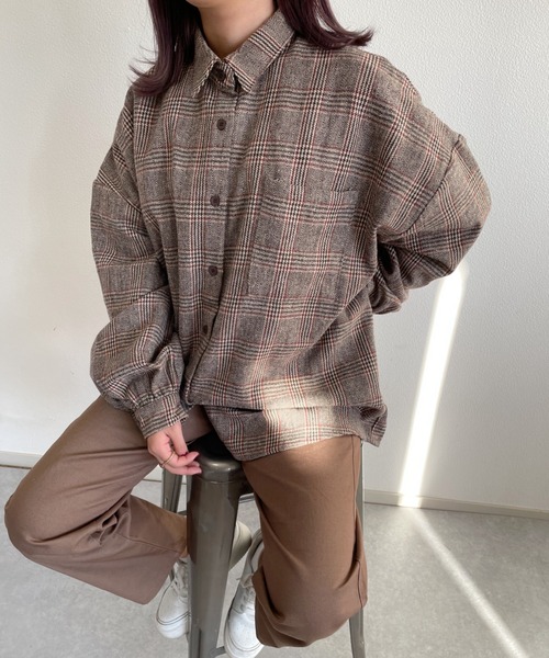 nemne store（ネンネストア）の「コスモスが揺れるアソートキモウチェックシャツ（シャツ/ブラウス・レディース・ブラウン/ネイビー/ベージュ・F）」の8枚目の写真