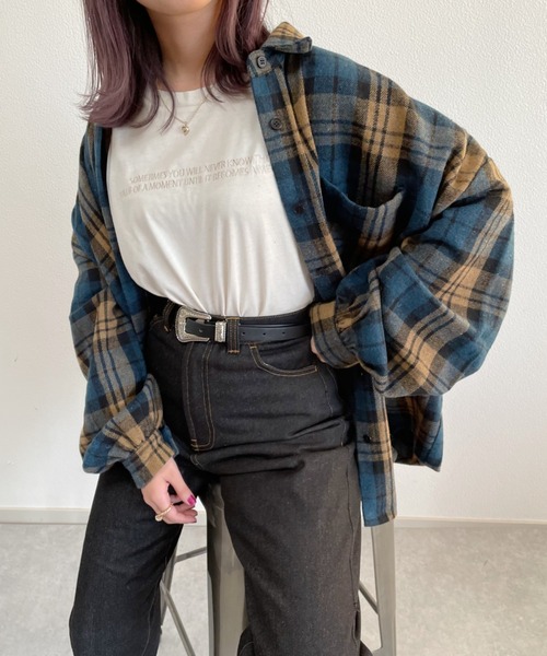 nemne store（ネンネストア）の「コスモスが揺れるアソートキモウチェックシャツ（シャツ/ブラウス・レディース・ブラウン/ネイビー/ベージュ・F）」の15枚目の写真