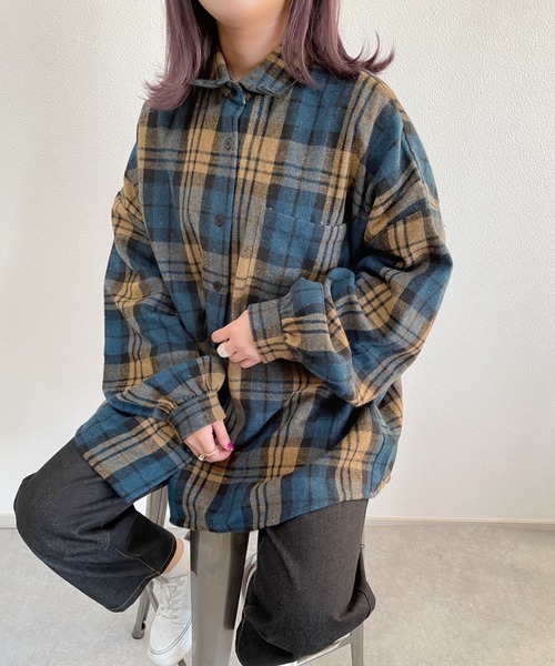 nemne store（ネンネストア）の「コスモスが揺れるアソートキモウチェックシャツ（シャツ/ブラウス・レディース・ブラウン/ネイビー/ベージュ・F）」の18枚目の写真