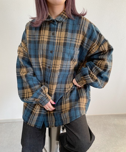 nemne store（ネンネストア）の「コスモスが揺れるアソートキモウチェックシャツ（シャツ/ブラウス・レディース・ブラウン/ネイビー/ベージュ・F）」の19枚目の写真