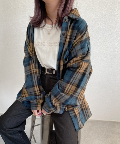 nemne store（ネンネストア）の「コスモスが揺れるアソートキモウチェックシャツ（シャツ/ブラウス・レディース・ブラウン/ネイビー/ベージュ・F）」の13枚目の写真