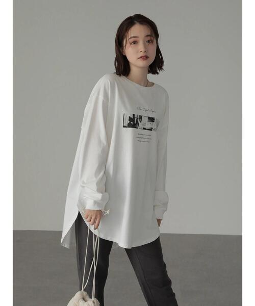 AMERICAN HOLIC（アメリカンホリック）の「転写裾ラウンドカットチュニック（Tシャツ/カットソー・レディース・ホワイト/チャコールグレー/オフホワイト・M/L）」の6枚目の写真