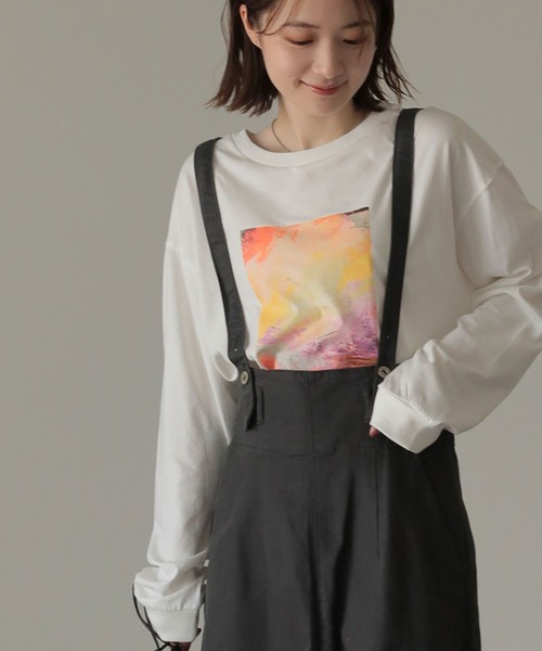 AMERICAN HOLIC（アメリカンホリック）の「転写裾ラウンドカットチュニック（Tシャツ/カットソー・レディース・ホワイト/チャコールグレー/オフホワイト・M/L）」の3枚目の写真