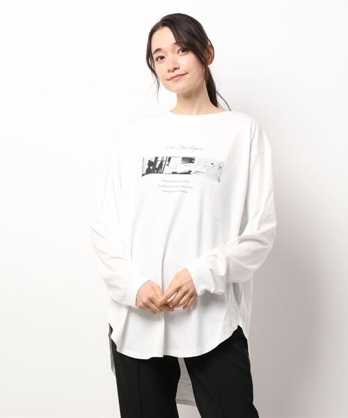 AMERICAN HOLIC（アメリカンホリック）の「転写裾ラウンドカットチュニック（Tシャツ/カットソー・レディース・ホワイト/チャコールグレー/オフホワイト・M/L）」の8枚目の写真