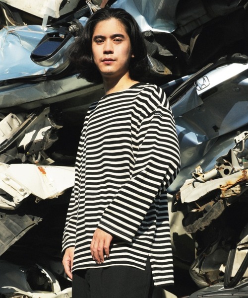tシャツ 「Le Pigeon Voyageur」ボートネック無地ボーダー　ロングTシャツ レディース メンズ Le Pigeon Voyageur>ボートネック無地ボーダー ロングTシャツ（T