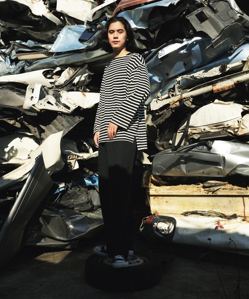 Le Pigeon Voyageur>ボートネック無地ボーダー ロングTシャツ（T