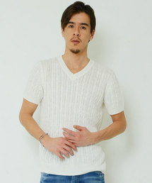 KATHARINE HAMNETT LONDON  | TOP LINEN PULLOVER / トップリネンプルオーバーニット 半袖ニット(ニット/セーター)