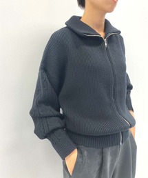 【M~5L大きいサイズ】フロントジップ ケーブルニット ジャケット