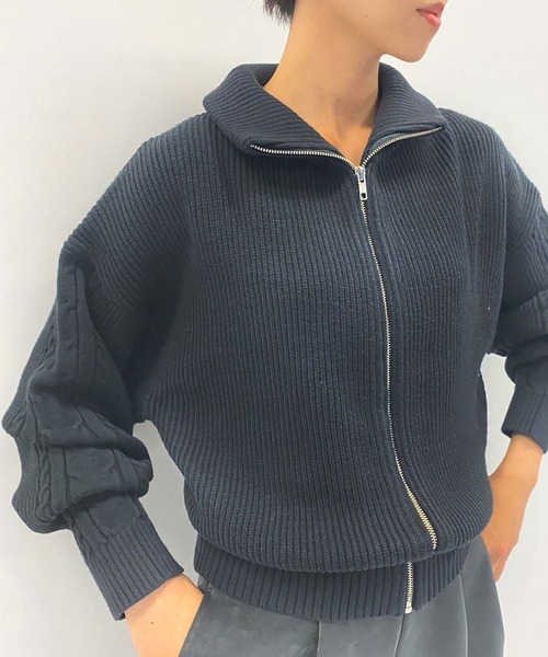 leswel（レスウェル）の「【M～5L大きいサイズ】フロントジップ ケーブルニット ジャケット（ニット/セーター・レディース・グレー/ベージュ/チャコールグレー・5L/LL/4L/3L/L/M）」の11枚目の写真