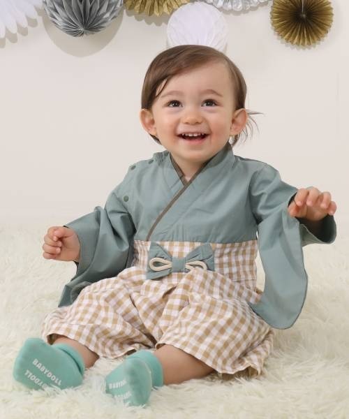 BABYDOLL(ベビードール)の「通販限定 袴ロンパース 6439B(ロンパース・キッズ・ブルー/グリーン・M(80-90cm)/S(70-80cm))」の9枚目の写真