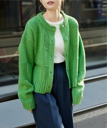 titivate | ﾌﾞﾛｯｸ柄ﾆｯﾄｶｰﾃﾞｨｶﾞﾝ(カーディガン/ボレロ)