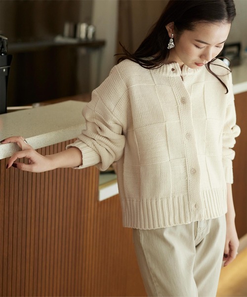 titivate（ティティベイト）の「ﾌﾞﾛｯｸ柄ﾆｯﾄｶｰﾃﾞｨｶﾞﾝ（カーディガン/ボレロ・レディース・アイボリー/グリーン/ネイビー・S/M/L）」の17枚目の写真