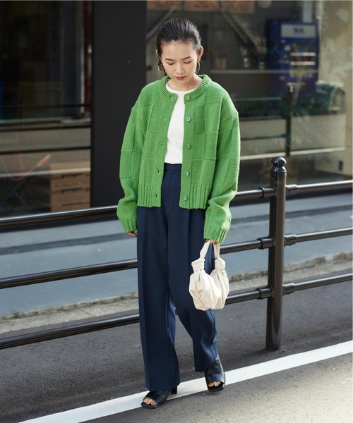 titivate（ティティベイト）の「ﾌﾞﾛｯｸ柄ﾆｯﾄｶｰﾃﾞｨｶﾞﾝ（カーディガン/ボレロ・レディース・アイボリー/グリーン/ネイビー・S/M/L）」の6枚目の写真