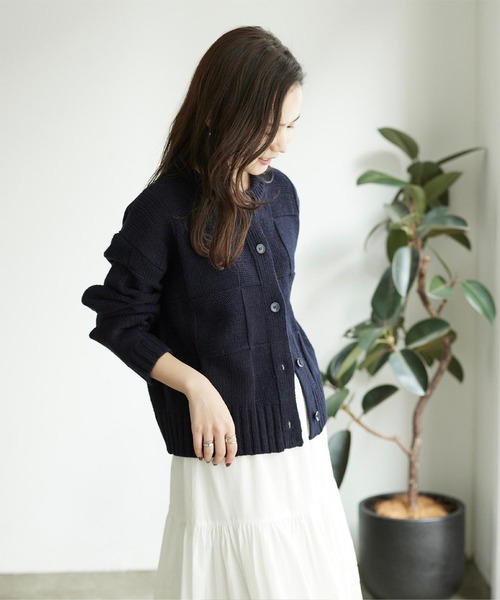 titivate（ティティベイト）の「ﾌﾞﾛｯｸ柄ﾆｯﾄｶｰﾃﾞｨｶﾞﾝ（カーディガン/ボレロ・レディース・アイボリー/グリーン/ネイビー・S/M/L）」の15枚目の写真