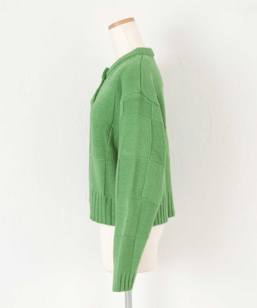 titivate（ティティベイト）の「ﾌﾞﾛｯｸ柄ﾆｯﾄｶｰﾃﾞｨｶﾞﾝ（カーディガン/ボレロ・レディース・アイボリー/グリーン/ネイビー・S/M/L）」の7枚目の写真