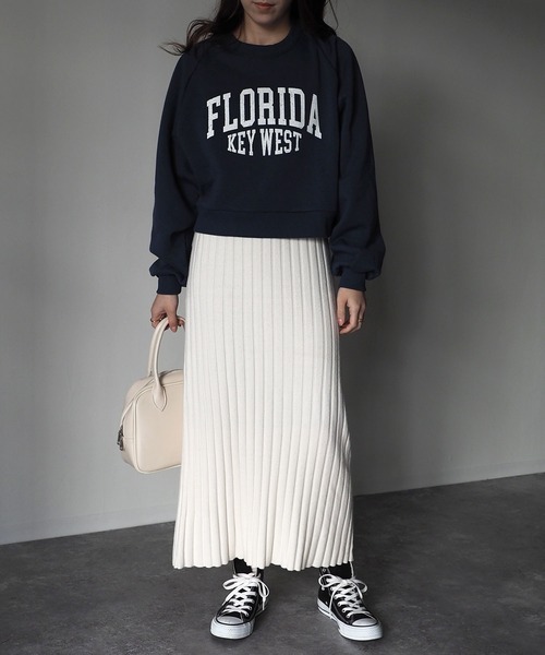 Riberry(リベリー)の「ワイドリブニットスカート(スカート・レディース・ブラウン/アイボリー/グレイッシュベージュ・MEDIUM)」の7枚目の写真