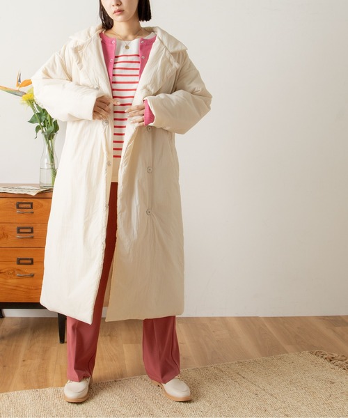 ANGIE（アンジー）の「スタンド中綿ロングコート（ダウンジャケット/コート・レディース・ブラック/オフホワイト/アイボリー・FREE）」の2枚目の写真