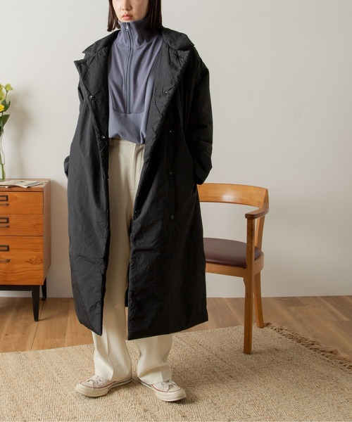 ANGIE（アンジー）の「スタンド中綿ロングコート（ダウンジャケット/コート・レディース・ブラック/オフホワイト/アイボリー・FREE）」の3枚目の写真