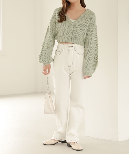 Heather(ヘザー)の「ショート丈ニットカーディガン 267081(カーディガン/ボレロ・レディース・ピンク/イエロー/ブルー/グリーン/アイボリー・FREE)」の22枚目の写真