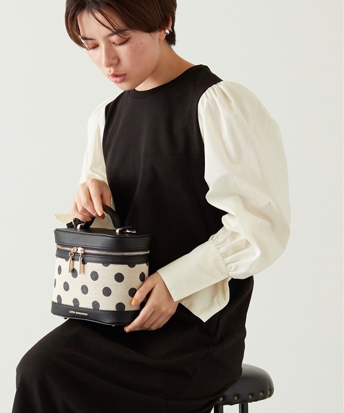 LITTLE ACCESSORIES(リトルアクセサリーズ)の「トップハンドルバニティーバッグ ショルダー付き ドット柄(ショルダーバッグ・レディース・ブラック/ホワイト/パープル・フリー)」の2枚目の写真