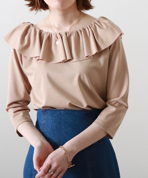 Cheek(チーク)の「襟ラッフルカットソー(Tシャツ/カットソー・レディース・ベージュ/ミント/オフホワイト・MEDIUM)」の2枚目の写真