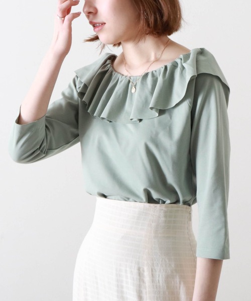 Cheek(チーク)の「襟ラッフルカットソー(Tシャツ/カットソー・レディース・ベージュ/ミント/オフホワイト・MEDIUM)」の3枚目の写真