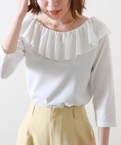 Cheek(チーク)の「襟ラッフルカットソー(Tシャツ/カットソー・レディース・ベージュ/ミント/オフホワイト・MEDIUM)」の7枚目の写真