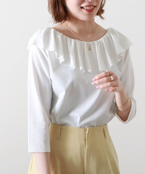 Cheek(チーク)の「襟ラッフルカットソー(Tシャツ/カットソー・レディース・ベージュ/ミント/オフホワイト・MEDIUM)」の9枚目の写真