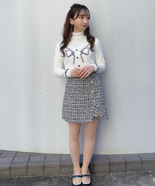 titty＆Co. PETIT（ティティアンドコープティ）の「【titty&Co.PETIT】リボン柄ニットカーデトップス（カーディガン/ボレロ・レディース・ブラック/ホワイト・FREE）」の4枚目の写真