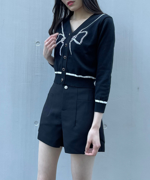 titty＆Co. PETIT（ティティアンドコープティ）の「【titty&Co.PETIT】リボン柄ニットカーデトップス（カーディガン/ボレロ・レディース・ブラック/ホワイト・FREE）」の10枚目の写真