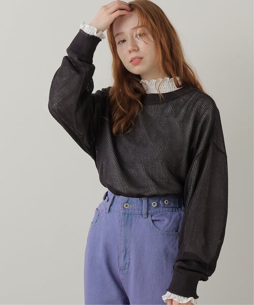 DOUBLE NAME(ダブルネーム)の「前後2WAY 袖ラインメッシュ編みプルオーバー(ニット/セーター・レディース・スミクロ/キナリ/オレンジ/ターコイズブルー・FREE)」の3枚目の写真