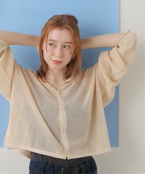 DOUBLE NAME(ダブルネーム)の「前後2WAY 袖ラインメッシュ編みプルオーバー(ニット/セーター・レディース・スミクロ/キナリ/オレンジ/ターコイズブルー・FREE)」の2枚目の写真