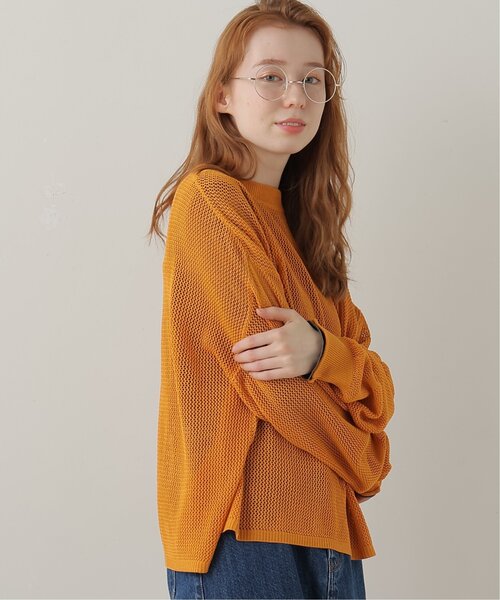 DOUBLE NAME(ダブルネーム)の「前後2WAY 袖ラインメッシュ編みプルオーバー(ニット/セーター・レディース・スミクロ/キナリ/オレンジ/ターコイズブルー・FREE)」の5枚目の写真