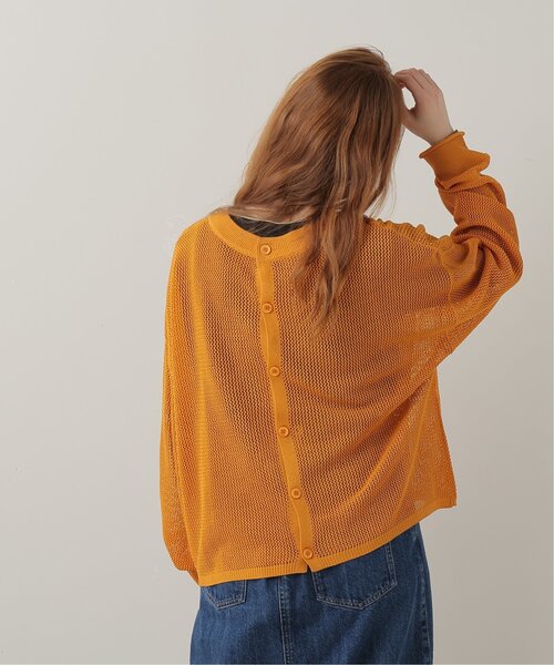 DOUBLE NAME(ダブルネーム)の「前後2WAY 袖ラインメッシュ編みプルオーバー(ニット/セーター・レディース・スミクロ/キナリ/オレンジ/ターコイズブルー・FREE)」の6枚目の写真