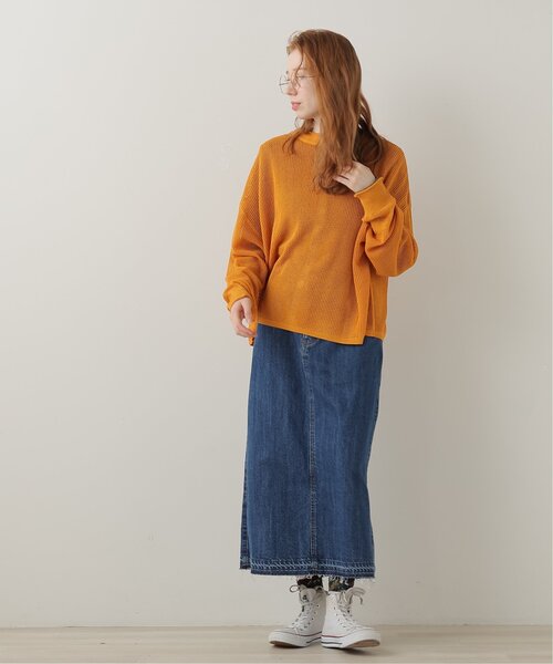 DOUBLE NAME(ダブルネーム)の「前後2WAY 袖ラインメッシュ編みプルオーバー(ニット/セーター・レディース・スミクロ/キナリ/オレンジ/ターコイズブルー・FREE)」の7枚目の写真