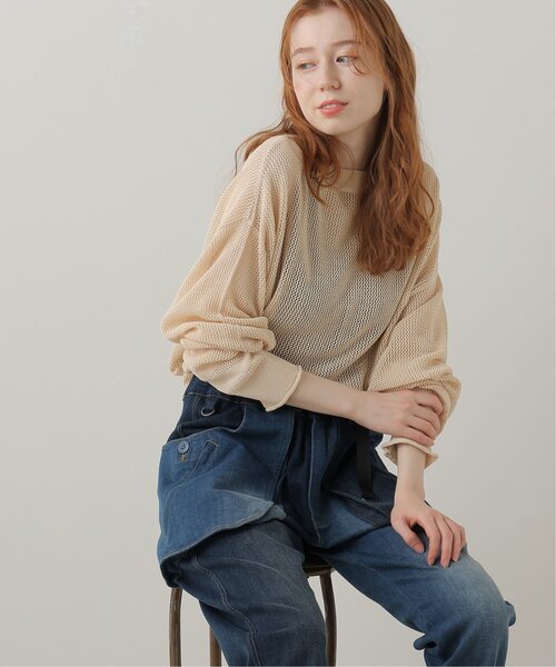 DOUBLE NAME(ダブルネーム)の「前後2WAY 袖ラインメッシュ編みプルオーバー(ニット/セーター・レディース・スミクロ/キナリ/オレンジ/ターコイズブルー・FREE)」の11枚目の写真