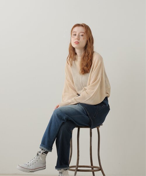 DOUBLE NAME(ダブルネーム)の「前後2WAY 袖ラインメッシュ編みプルオーバー(ニット/セーター・レディース・スミクロ/キナリ/オレンジ/ターコイズブルー・FREE)」の13枚目の写真