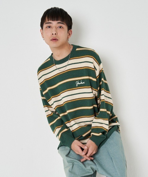 SKOOKUM（スクーカム）の「SKOOKUM×JEマルチボーダークルースプリングニット（ニット/セーター・メンズ・ネイビー/サックスブルー/ブルー/グリーン・M/L）」の2枚目の写真