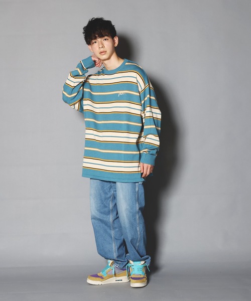 SKOOKUM（スクーカム）の「SKOOKUM×JEマルチボーダークルースプリングニット（ニット/セーター・メンズ・ネイビー/サックスブルー/ブルー/グリーン・M/L）」の13枚目の写真