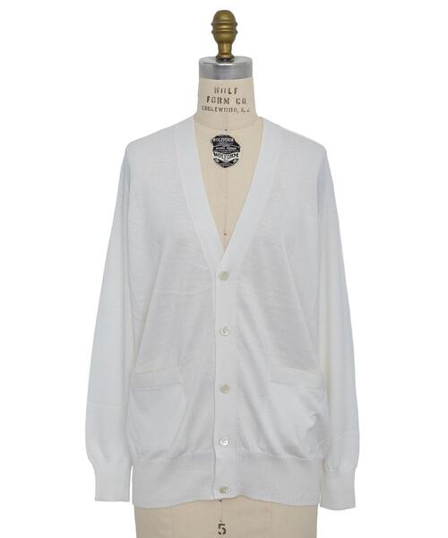 Drawer（ドゥロワー）の「＜Drawer（ドゥロワー）＞ 18GコットンシルクVネックカーディガン（カーディガン/ボレロ・レディース・ライトグレー/ホワイト・1/2）」の2枚目の写真