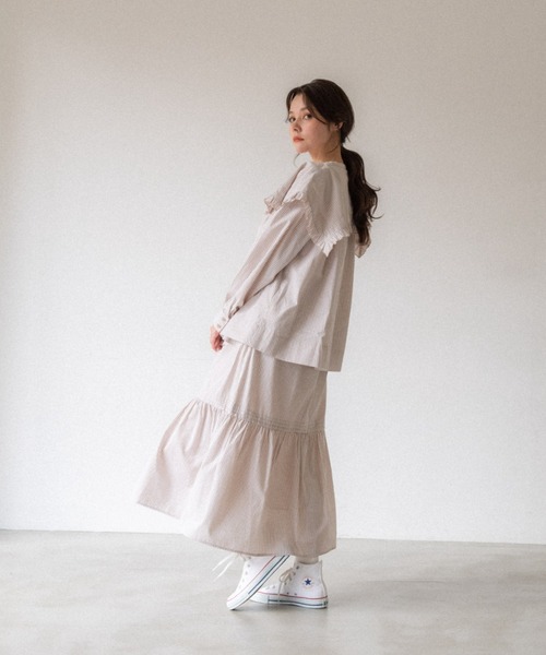 idem（イデム）の「gingham check frill blouse/ギンガムチェックセーラーブラウス（シャツ/ブラウス・レディース・ブラック/ベージュ/マスタード・FREE）」の4枚目の写真