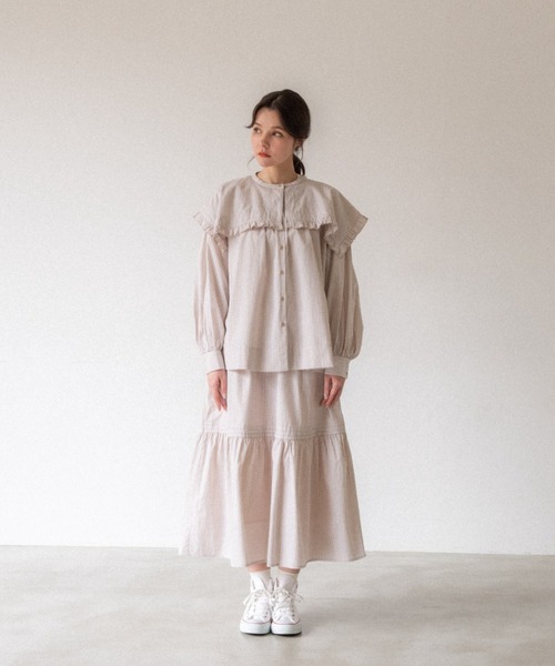 idem（イデム）の「gingham check frill blouse/ギンガムチェックセーラーブラウス（シャツ/ブラウス・レディース・ブラック/ベージュ/マスタード・FREE）」の7枚目の写真