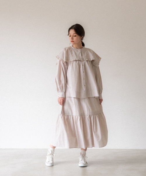 idem（イデム）の「gingham check frill blouse/ギンガムチェックセーラーブラウス（シャツ/ブラウス・レディース・ブラック/ベージュ/マスタード・FREE）」の8枚目の写真