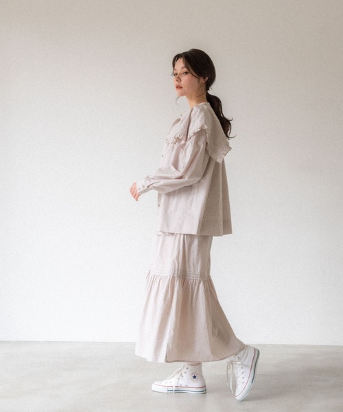 idem（イデム）の「gingham check frill blouse/ギンガムチェックセーラーブラウス（シャツ/ブラウス・レディース・ブラック/ベージュ/マスタード・FREE）」の10枚目の写真