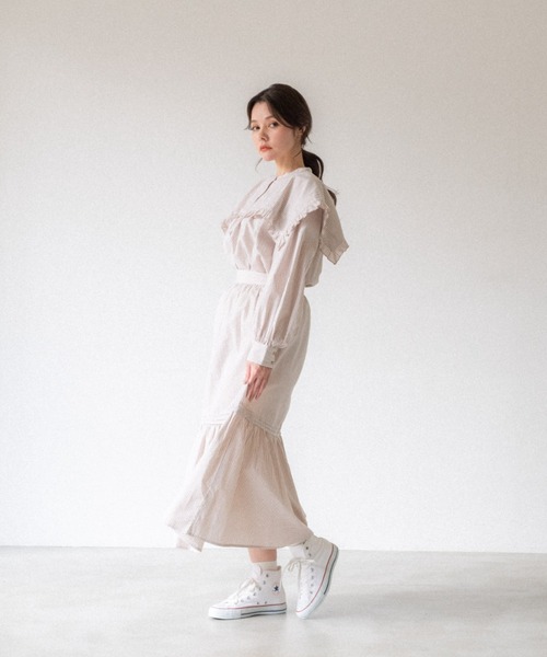 idem（イデム）の「gingham check frill blouse/ギンガムチェックセーラーブラウス（シャツ/ブラウス・レディース・ブラック/ベージュ/マスタード・FREE）」の16枚目の写真