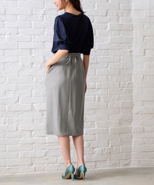 RANAN（ラナン）の「ひんやり！洗える麻調ベルト付タイトスカート（スーツスカート・レディース・ライトグレー/ブラック・L/LL/M）」の6枚目の写真