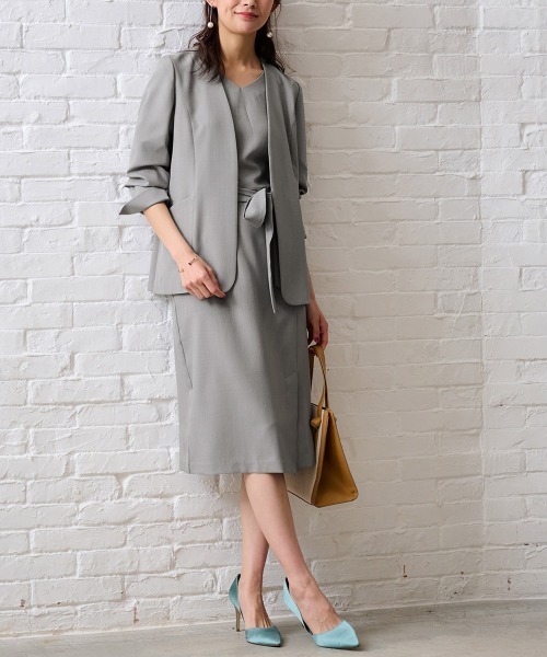 RANAN（ラナン）の「ひんやり！洗える麻調ベルト付タイトスカート（スーツスカート・レディース・ライトグレー/ブラック・L/LL/M）」の7枚目の写真