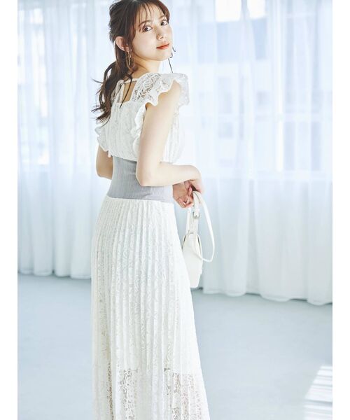 dazzlin（ダズリン）の「フリルリブマークプリーツワンピース（ワンピース・レディース・ブラック/オフホワイト・FREE）」の4枚目の写真