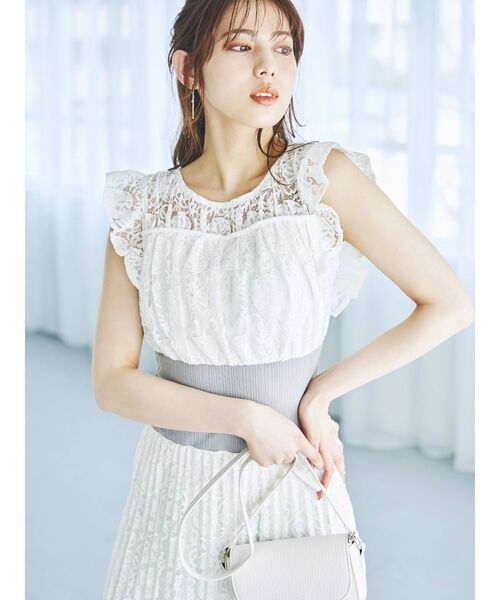 dazzlin（ダズリン）の「フリルリブマークプリーツワンピース（ワンピース・レディース・ブラック/オフホワイト・FREE）」の5枚目の写真