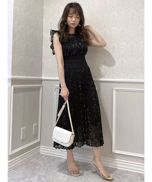 dazzlin（ダズリン）の「フリルリブマークプリーツワンピース（ワンピース・レディース・ブラック/オフホワイト・FREE）」の7枚目の写真